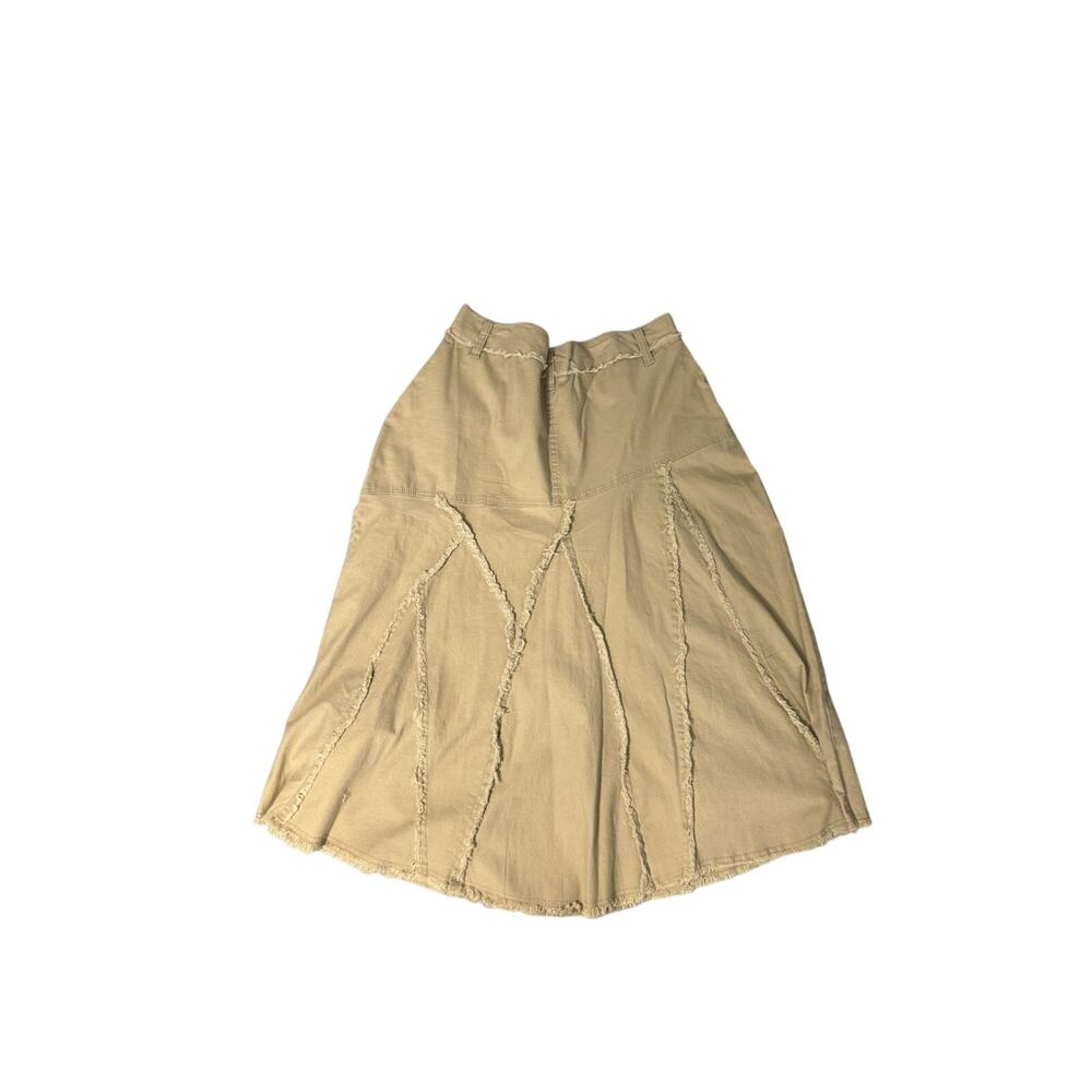 Tan Y2K Bohemian Skirt With Fringe Plus Size With Beaded Work On Front